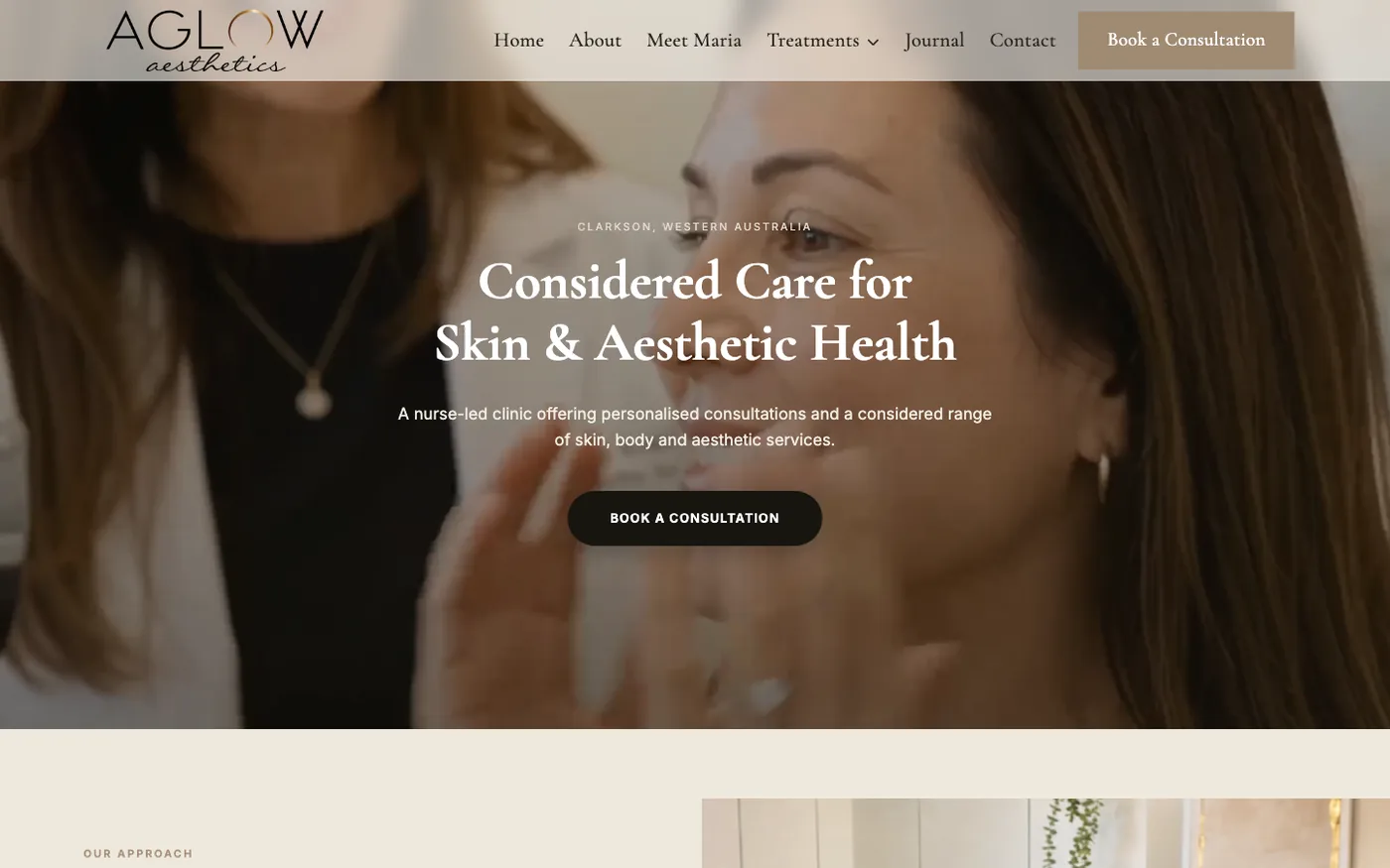 The Aglow Aesthetics website home page