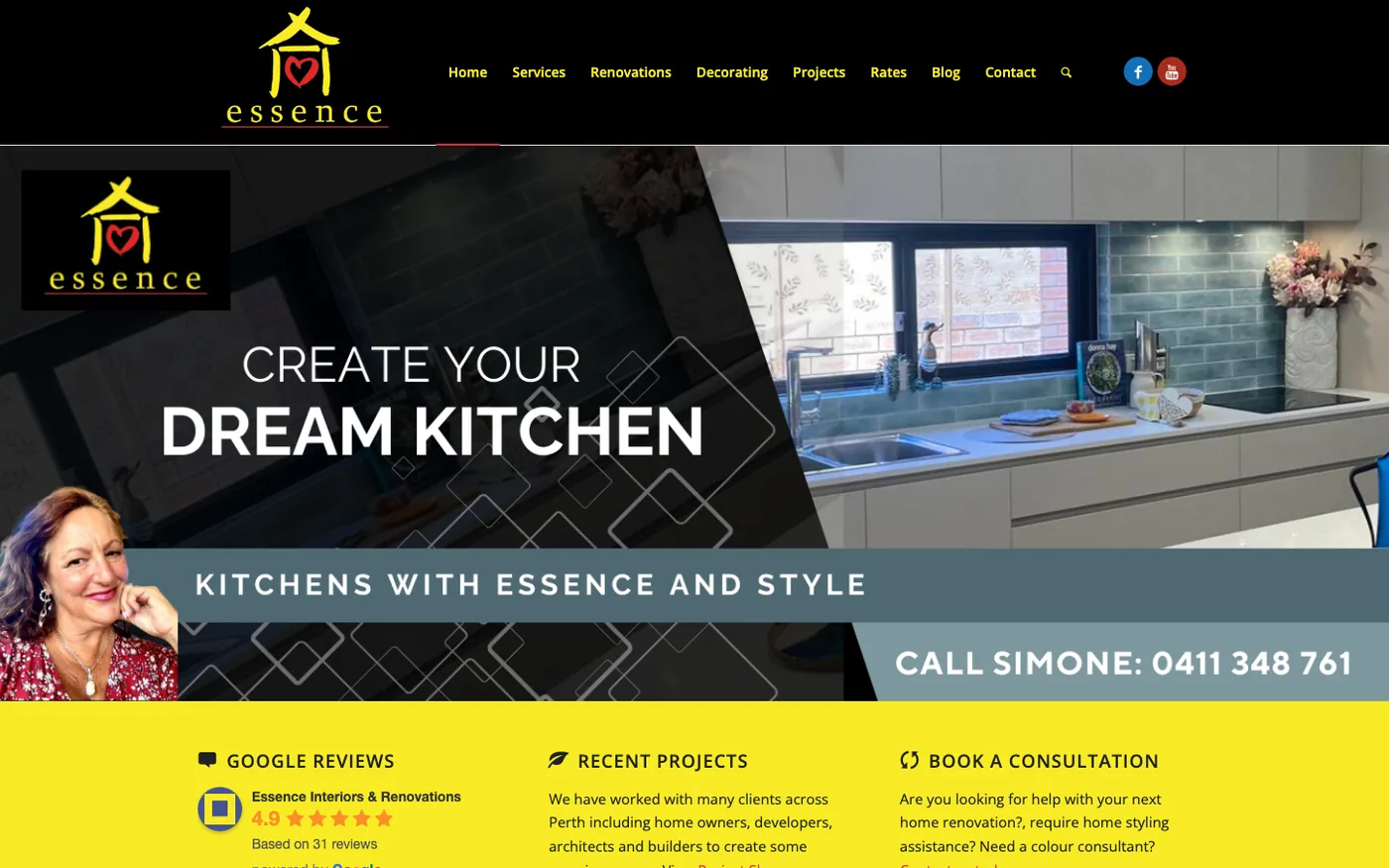 The Essence Interiors website featuring kitchen design